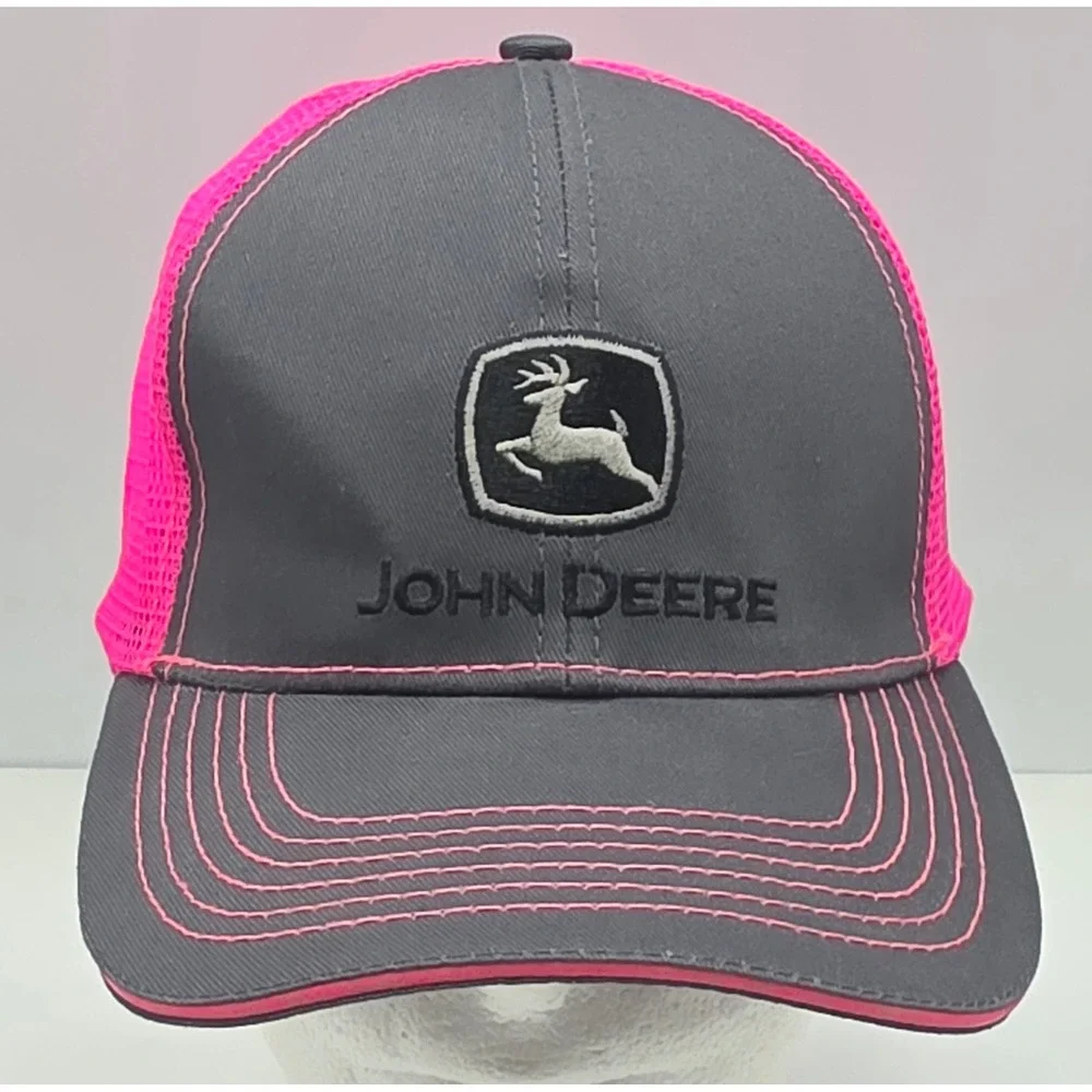 JOHN DEERE Snapback Gray Pink Mesh NWOT Trucker Hat Baseball Cap Tractor Farm
